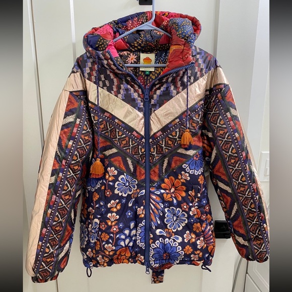 Farm rio hooded puffer coat jacket reversible comes with adjustable snap belt - Picture 2 of 14